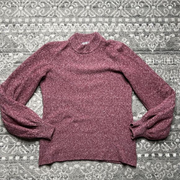 Marled Brand Women's Mock Neck Puff Sleeve Sweater Size Small Magenta Burgundy - Picture 1 of 8